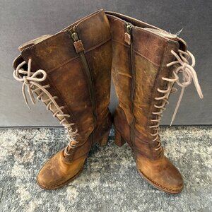 Frye lace-up high heel knee boots